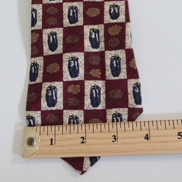 Moores Silk  Tie Gold Leaves Blue Feathers Print USA Made VTG W 4 in L 56 in - Picture 5 of 15